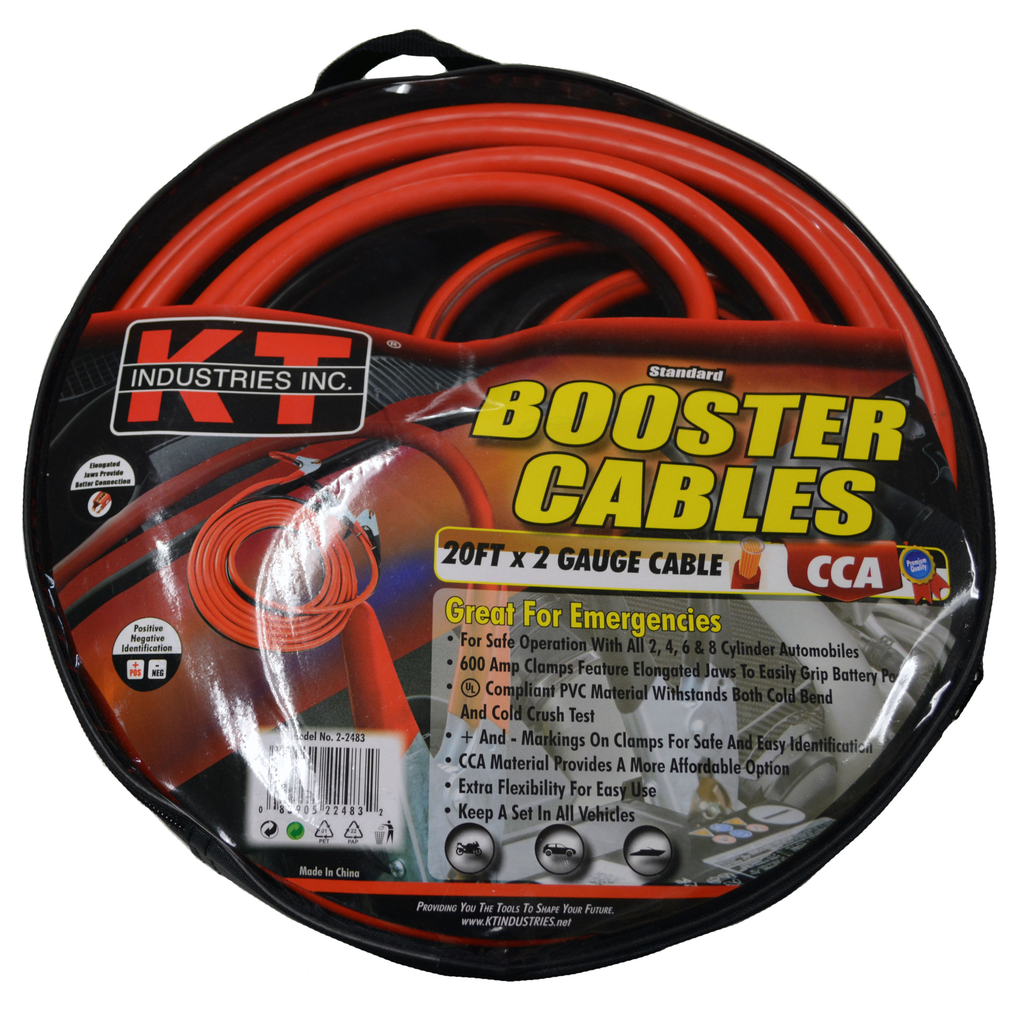 K-T Industries Booster Cables — 20ft., 2-Gauge, CCA, Model# 2-2483
